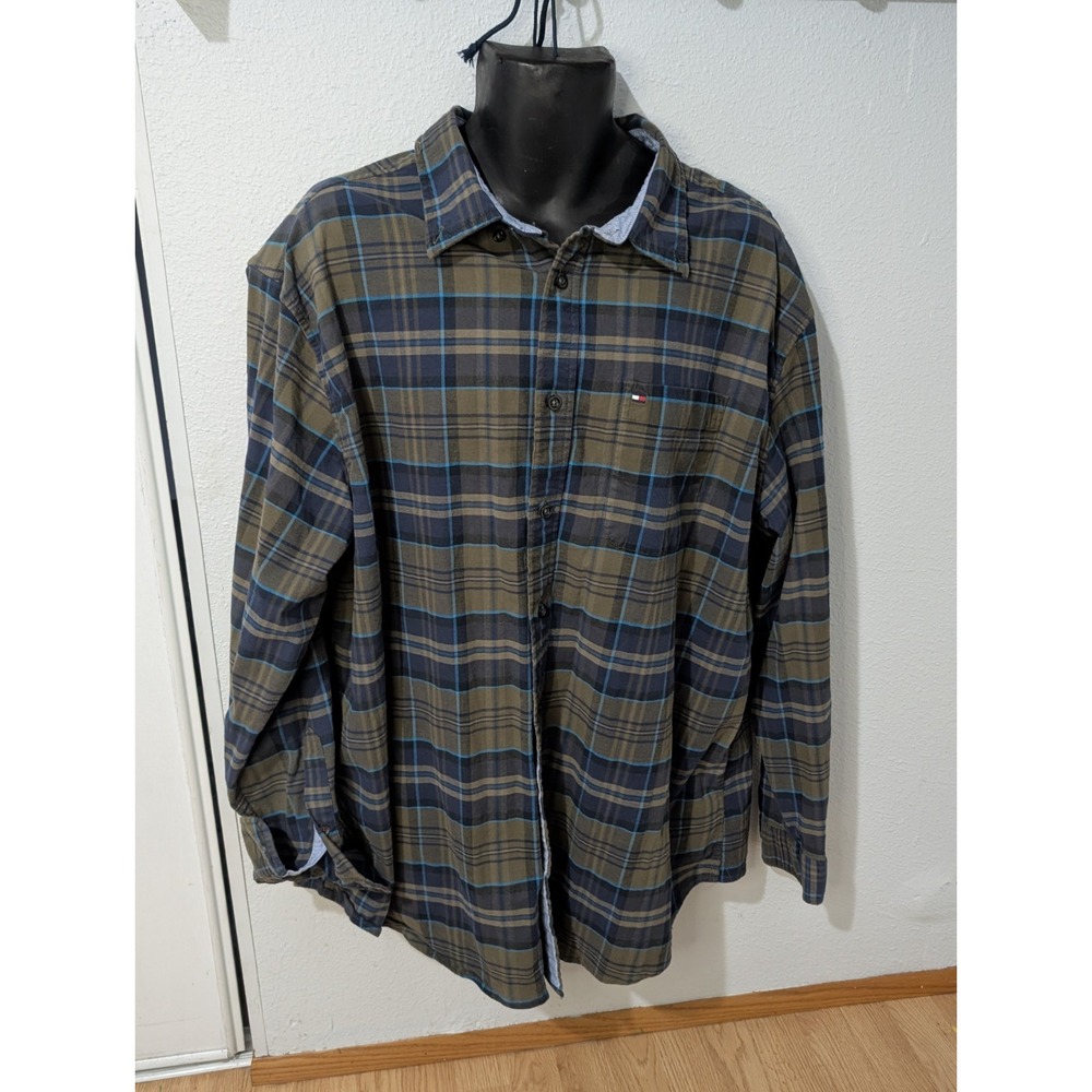 Tommy Hilfiger Men's Plaid Button Up Shirt 2XL Cotton Stretch Long Sleeve
